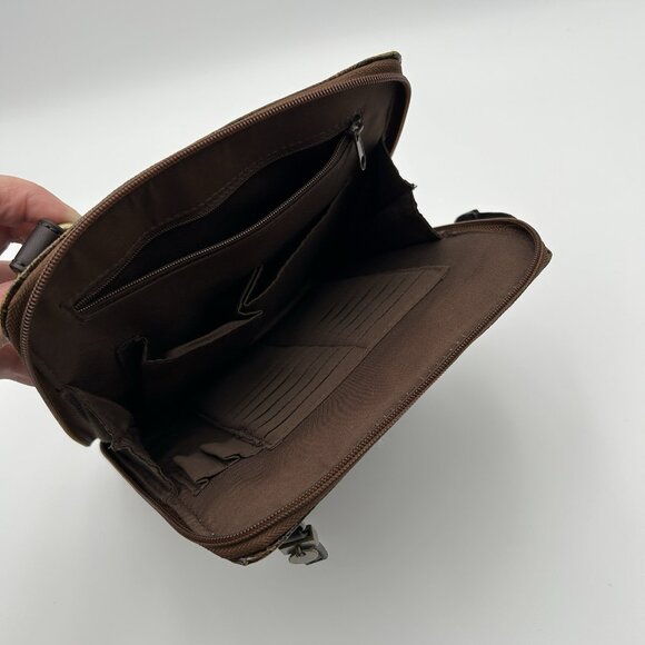 Relic Fossil Organizer Purse Brown Embossed Leather Shoulder Bag Paisley - Picture 7 of 16